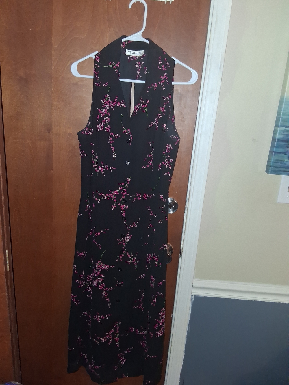 Studio I Black Maxi Dress with Pink Floral Print